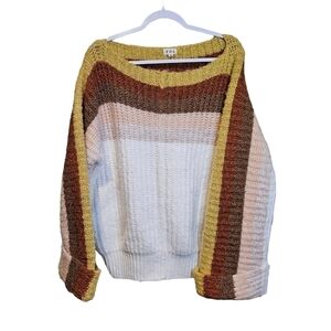 POL heavyweight oversized knit pullover sweater with stripes
